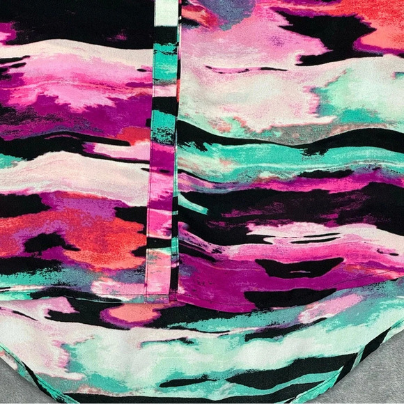 Apt 9 1X Shirt Top Purple Green Striped Button Up Sleeveless V Neck High Low - Picture 2 of 8